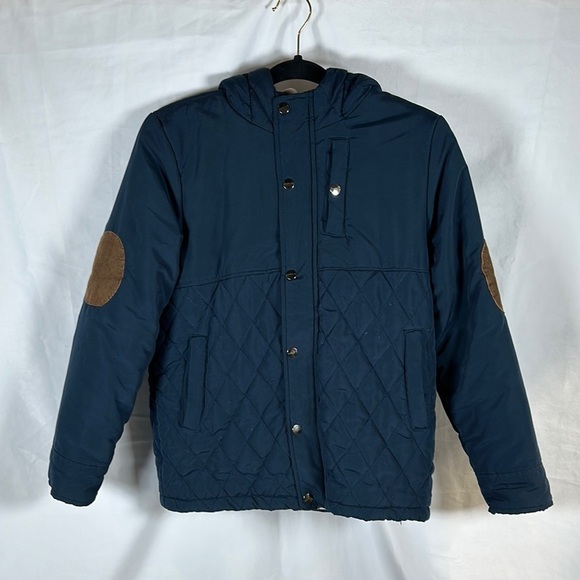 Men's Navy Quilted Jacket with Brown Accents - Picture 1 of 7